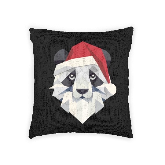 Cheerful Christmas panda in modern style Woven Pillows
