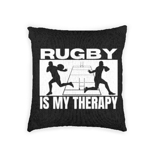 Rugby Is My Therapy Funny Rugby Player Woven Pillows