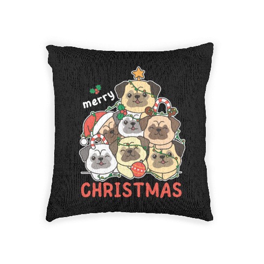 Pug Christmas Tree Merry Christmas Woven Pillows