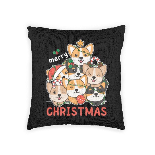 Corgi Christmas Tree Merry Christmas Woven Pillows