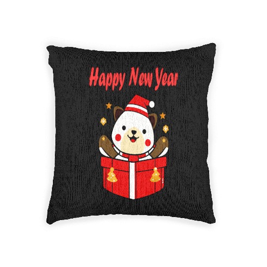 Festive Teddy Bear New Year Design Woven Pillows