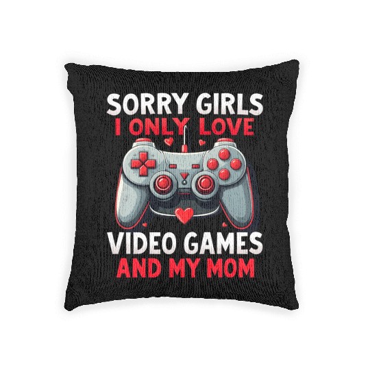 Valentines Day Boys kids Mom Son Video Games Gamer Woven Pillows