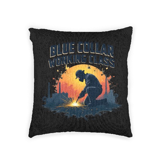 Proud Blue Collar Working Class Welding Woven Pillows