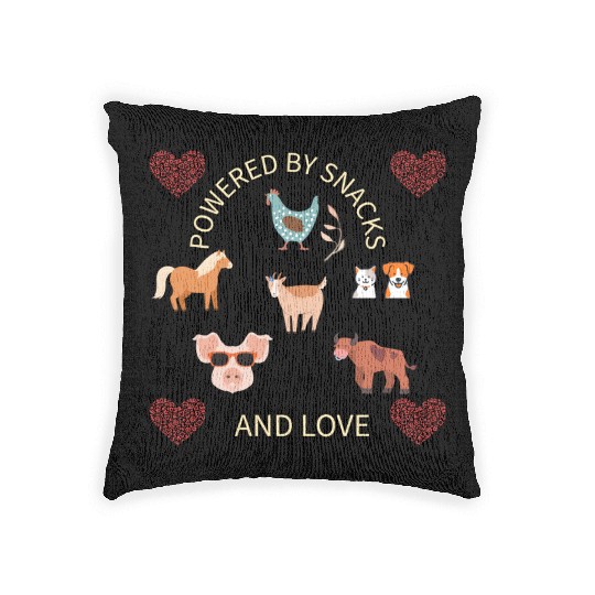 Powered by snacks and love animal farmer design Woven Pillows