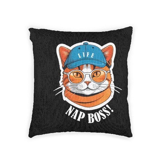 Cat Nap Boss with Cap and Sunglasses Woven Pillows