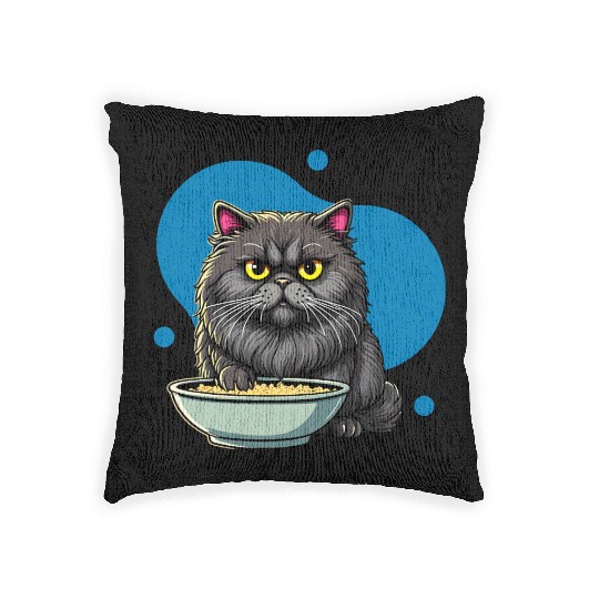 Persian Cat with Food Bowl - Adorable Cartoon Styl Woven Pillows