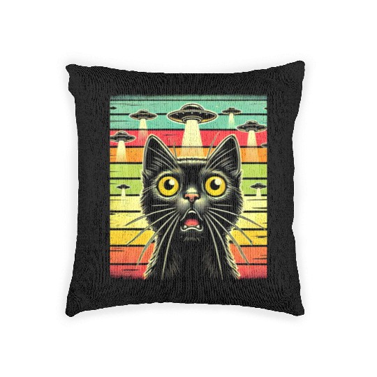 Fun Cat sunset Galaxy Cat Spaceship Alien Cat UFOs Woven Pillows