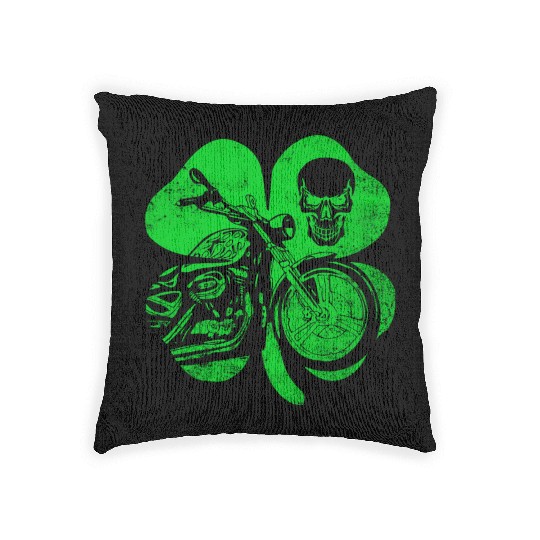 Motorcycle St Patricks Day Biker Skull Woven Pillows