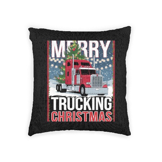 Merry Trucking Christmas Festive Semi-Truck Card Woven Pillows