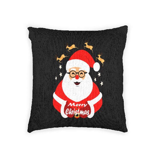 Jolly Santa Claus with Reindeer - Merry Christmas Woven Pillows