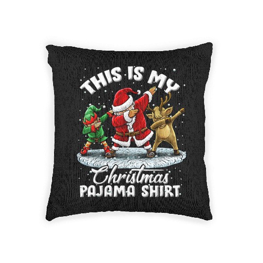 This Is My Christmas Pajama Dabbing Santa Elf Woven Pillows