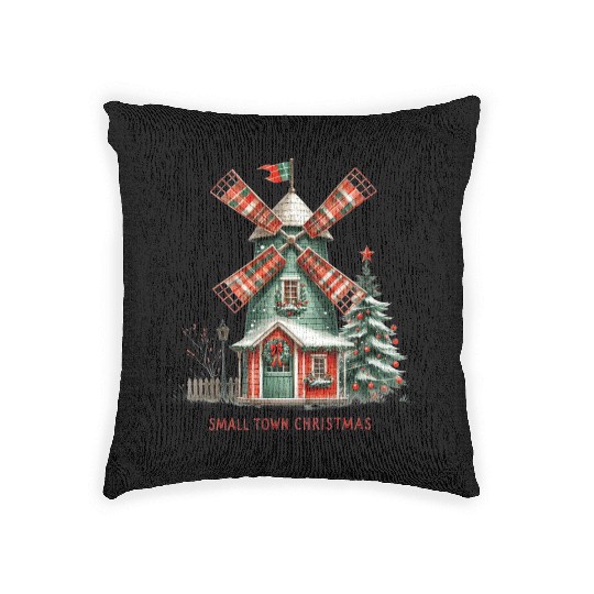 Small Town Christmas Windmill Woven Pillows
