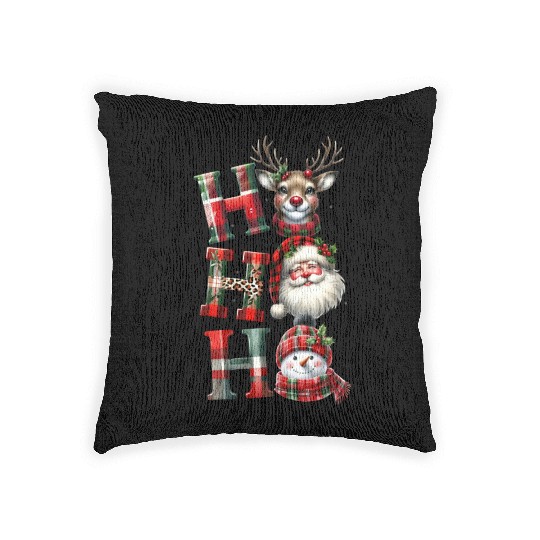 Ho Ho Ho Reindeer Santa Snowman Woven Pillows