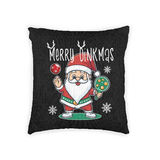 Merry Dinkmas Christmas Pickleball Santa Woven Pillows