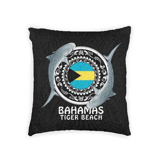 Tiger Beach Bahamas Flag Tiger Shark Bull Shark Woven Pillows