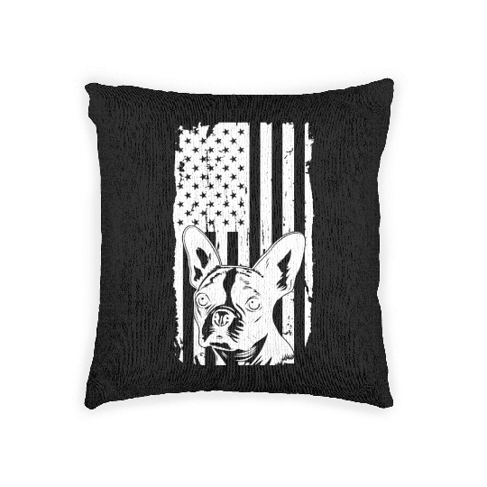 Dog Lover Woven Pillows, Boston Terrier American Flag D