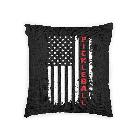 Pickleball US Flag in White and Red Woven Pillows