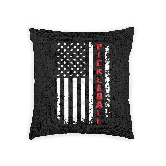 Pickleball US Flag in White and Red Woven Pillows