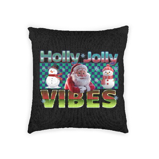 Holly Jolly Vibes Christmas Design Woven Pillows