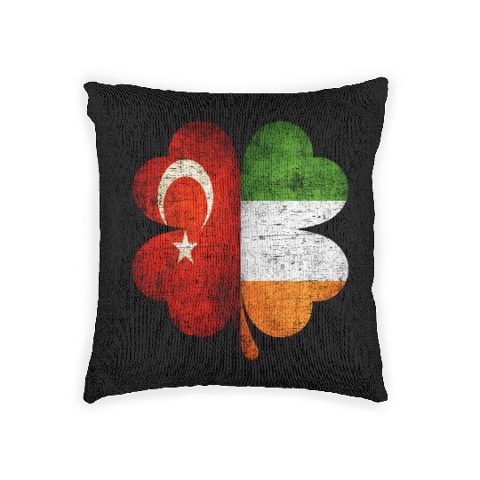 Turkish Irish Shamrock Turkey Ireland Flag Woven Pillows