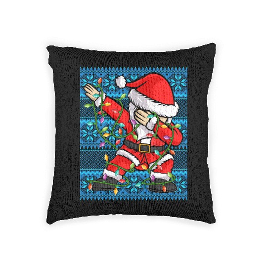 Dabbing Santa Christmas Lights Woven Pillows