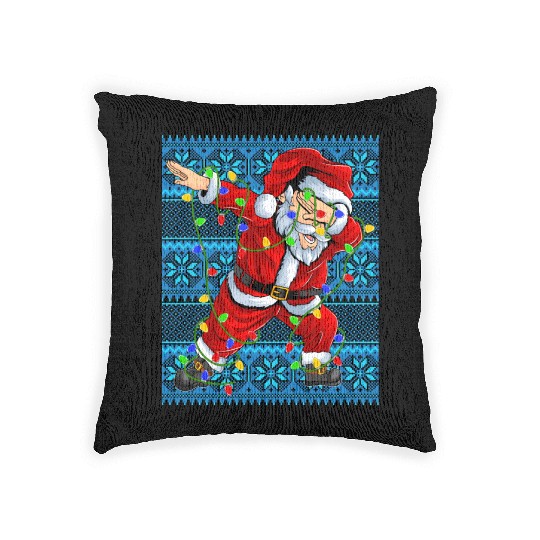 Dabbing Santa Christmas Tree Lights Woven Pillows