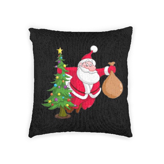 santa with christmas tree Woven Pillows