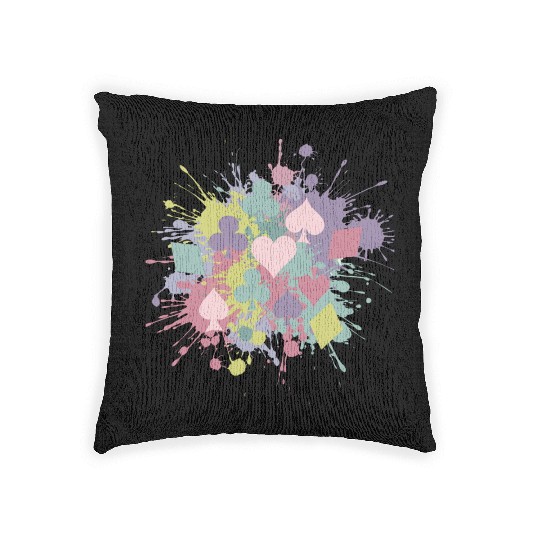 Paint Splatter Playing Card Suits Design Woven Pillows