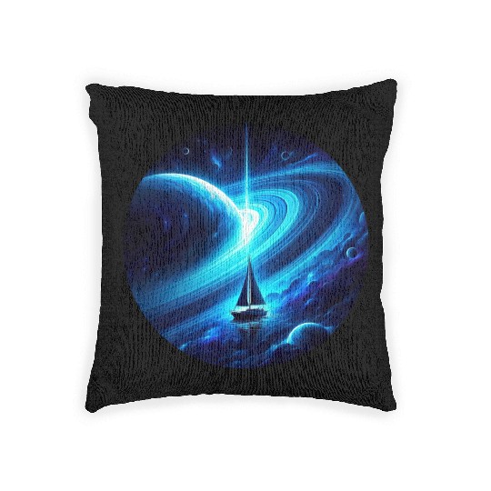 Fantasy sailboat in Saturn universe Woven Pillows