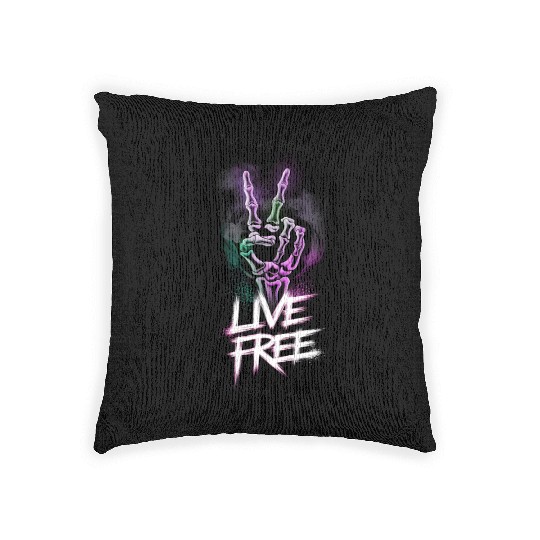 "Live Free Neon Skeleton Hand Design" Woven Pillows