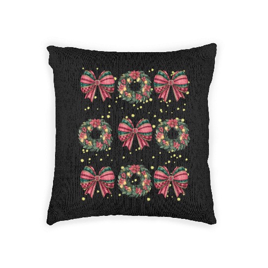 Christmas wreath, Christmas Coquette Bow Woven Pillows