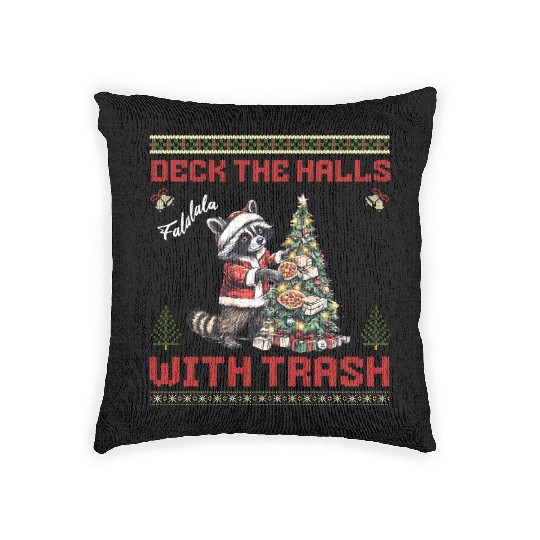 CHRISTMAS Ugly sweater funny RACCOON xmas tree Woven Pillows
