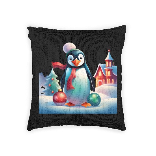 Christmas Merry Christmas For Gift Penguin Snowman Woven Pillows