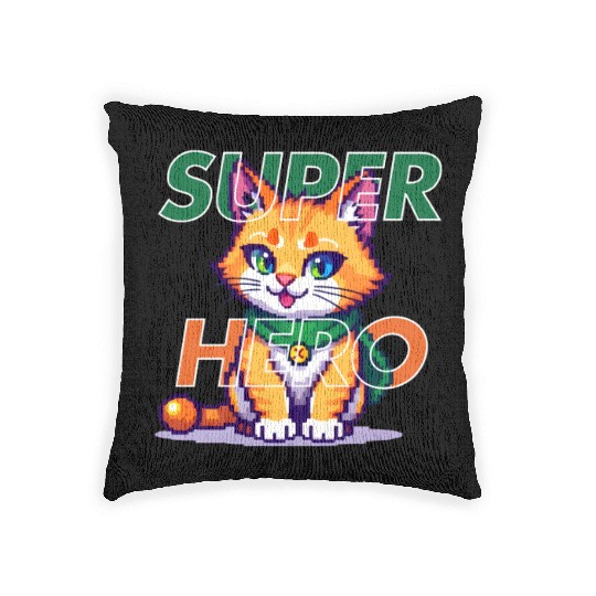 SUPER HERO CAT Woven Pillows