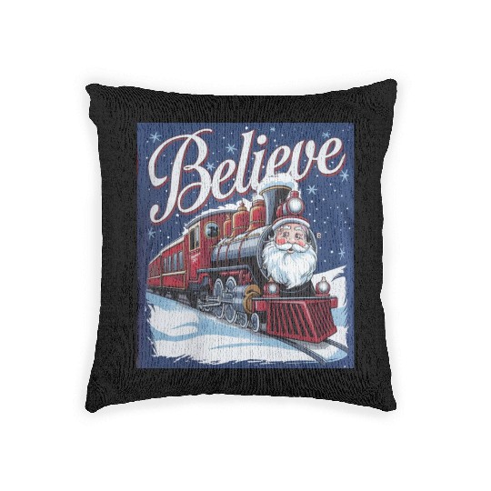 Believe Train North Pole Xmas Santa Claus Christma Woven Pillows