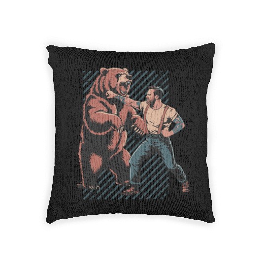 Man vs. Bear – Epic Wilderness Fight Woven Pillows