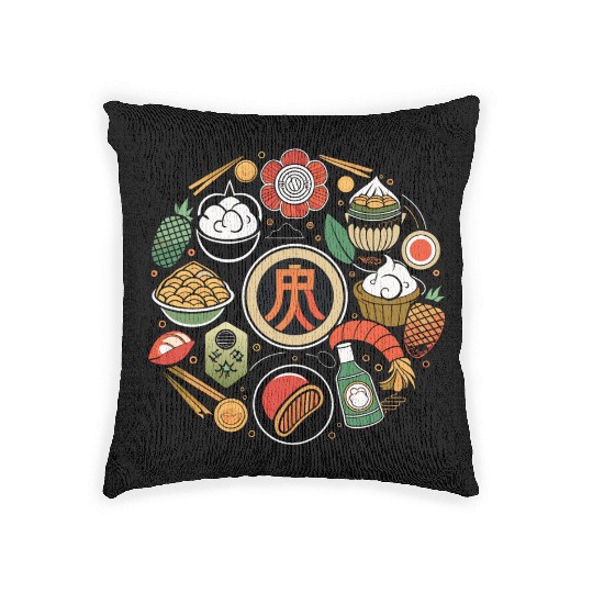 Japanese Cuisine Circle Retro Design Woven Pillows