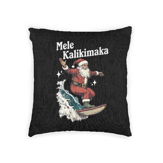 Mele Kalikimaka Hawaiian Christmas Surfing Santa Woven Pillows