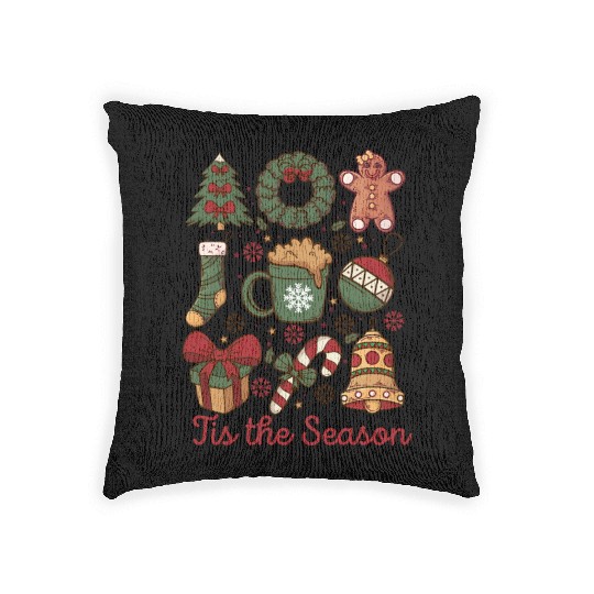 Tis the Season Retro Coquette Cute Christmas Woven Pillows