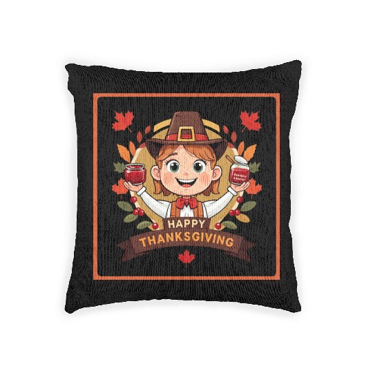 A cute child celebrate Happy Thanksgiving Woven Pillows