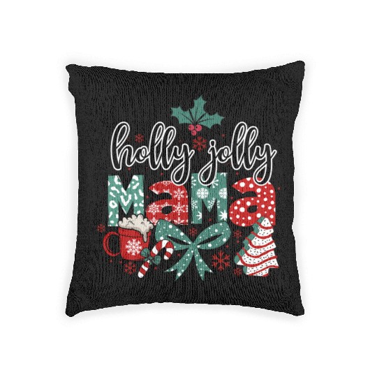 Holly Jolly Mama Coquette Bow Christmas Woven Pillows