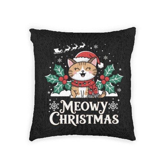 Christmas meow Woven Pillows