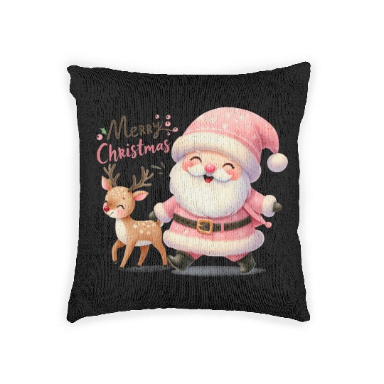 Merry Christmas Santa Reindeer Woven Pillows