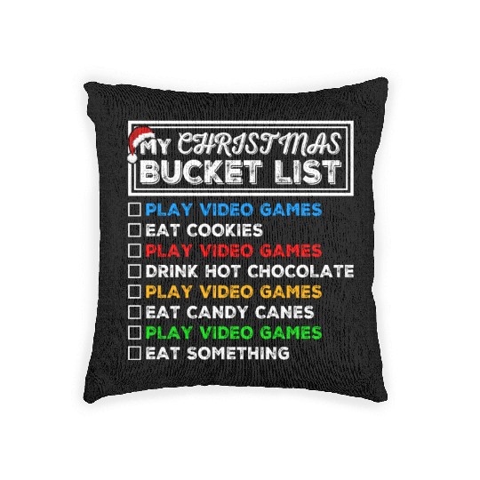 Christmas Bucket List Video Games Xmas Gamer Woven Pillows