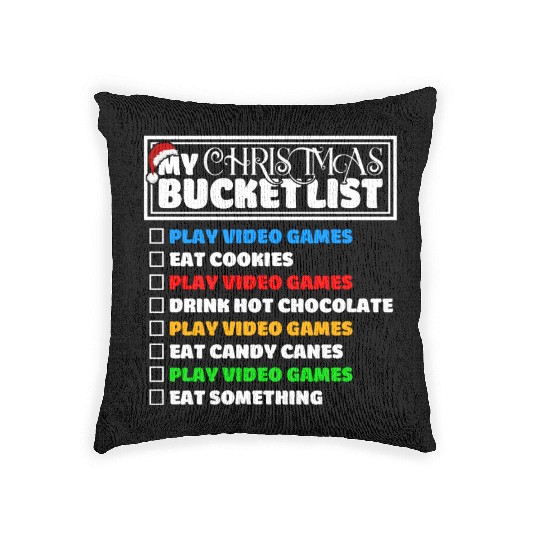 Christmas Bucket List Video Games Xmas Gamer Woven Pillows