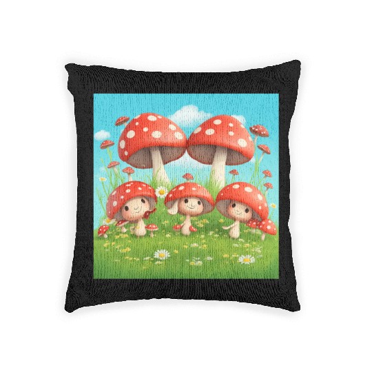 Mushrooms in Grass - Enchanting Nature-Inspired Woven Pillows