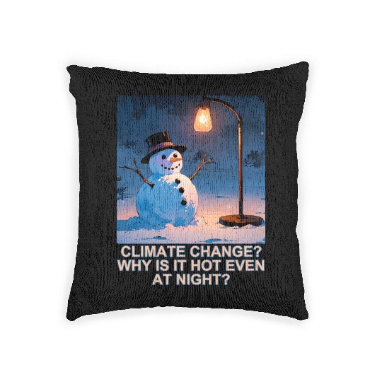 Frosty Snowman Under Street Lights Christmas Woven Pillows