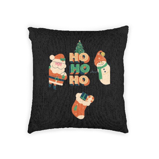 Beige Red Green Illustrative Christmas Woven Pillows