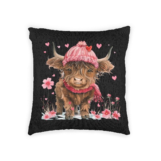 Cute Highland Cow Valentines Day Woven Pillows