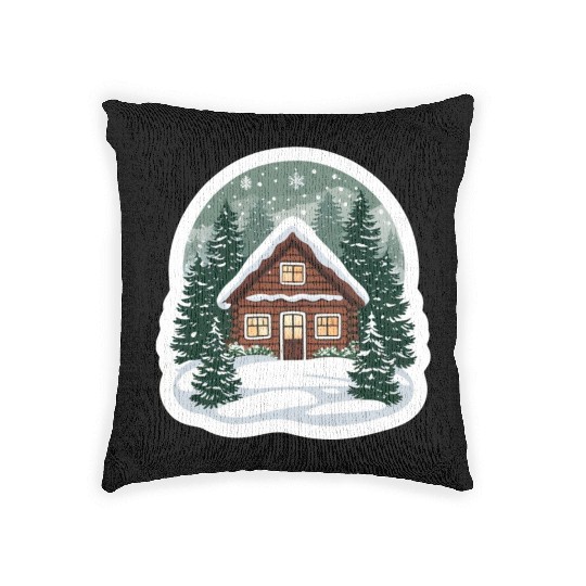 Cozy Cabin in Winter Wonderland Woven Pillows